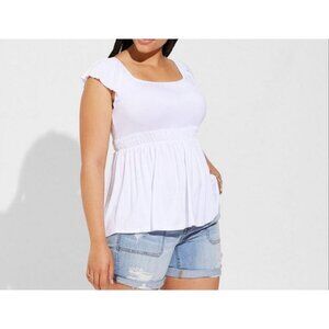 Torrid Babydoll Top 5X White Boho Dreamy Feminine Neutral Euro Summer Preppy 80s